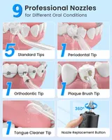 Water Flosser, Cordless Water Dental Flosser, 9 Jet Tips 5 Modes 300ML IPX7 Waterproof, Portable Rechargeable Oral Irrigator for Home Travel - Gums, Orthodontic, Braces Care - Black — фото 4