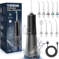 Water Flosser, Cordless Water Dental Flosser, 9 Jet Tips 5 Modes 300ML IPX7 Waterproof, Portable Rechargeable Oral Irrigator for Home Travel - Gums, Orthodontic, Braces Care - Black — фото 6