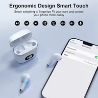 Беспроводные наушники Bluetooth 5.3 (белые), ENC, 40ч, Hi-Fi, LED-дисплей, IP7, микрофон, Touch Control — фото 3