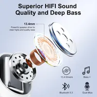 Беспроводные наушники Bluetooth 5.3 (белые), ENC, 40ч, Hi-Fi, LED-дисплей, IP7, микрофон, Touch Control — фото 6