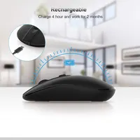 Rechargeable Wireless Mouse, 2.4G & Bluetooth Mouse Slim Portable Cordless Ergonomic Mouse for Laptop, PC, Computer, Windows Android OS Tablet (Black)