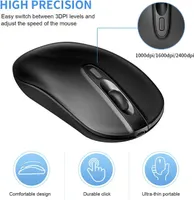 Rechargeable Wireless Mouse, 2.4G & Bluetooth Mouse Slim Portable Cordless Ergonomic Mouse for Laptop, PC, Computer, Windows Android OS Tablet (Black) — фото 2