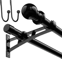Double Curtain Rods 28 to 145 Inch Black 1 Inch Heavy Duty Dual Curtain Rod Set for Windows Drapery Rod Splicing Rods Adjustable Decorative Curtain Rod for Bedroom, Window, Patio, Sliding Glass Door