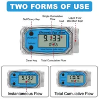 1" 2.6-26 GPM Inline NPT Thread Flowmeter, Digital Turbine Fuel Flow Meter, for Water, Diesel, Gas Oil, Gasoline, and Other Liquids - Supports Gallon, QTS, PTS, L, m³ with 3/4 in Adapters — фото 4