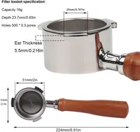51mm Bottomless Portafilter 3 ears Only for Delonghi Dedica EC680/EC685/EC785/EC820/EC850/EC860 | with Filter Basket and Wooden Handle — фото 5