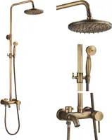 Rozin Brass Shower System, Round Shower Head for Rainfall, Complete Shower Fitting with Bath Spout, Antique Brass Wall Mounted Hand Shower Rail — фото 10