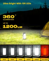 Кемпінговий ліхтар Glocusent 1200Лм, 106 LED, 80 год, 5000мАг, IP68, 5 режимів, SOS — фото 4