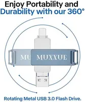 Флешка MUXXUE 3-в-1 128ГБ, для iPhone, iPad, Android, PC, фото и видео, синяя