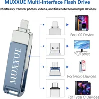 Флешка MUXXUE 3-в-1 128ГБ, для iPhone, iPad, Android, PC, фото и видео, синяя — фото 2