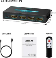 HDMI-перемикач SGEYR 3x1, 4K@60Hz, ІК-пульт, HDMI 2.0, HDCP 2.2, 3D, 2160P, 1080P, чорний