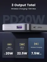 Магнітний павербанк UGREEN 10000 мАч, MagSafe, PD 20 Вт, QC 3.0, 3 виходи, з підставкою, для iPhone 16/15/14/13/12 — фото 3