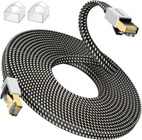 Ethernet-кабель Cat 8 10 м, плоский, 40 Гбіт/с, 2000 МГц, нейлонове обплетення, LAN RJ45