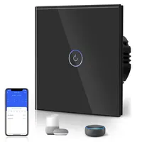 Розумний Wi-Fi вимикач BSEED 1-клавішний, сенсорний, скляна панель, Alexa/Google, потрібен нуль, чорний — фото 2