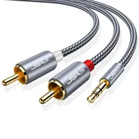 Аудио кабель JSAUX RCA на 3.5 мм Jack (2 м), Y-сплиттер 2xRCA на AUX mini Jack, для усилителя и колонок — фото 2