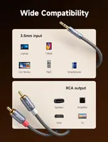 Аудио кабель JSAUX RCA на 3.5 мм Jack (2 м), Y-сплиттер 2xRCA на AUX mini Jack, для усилителя и колонок — фото 3