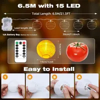 Светодиодная гирлянда 6.5 м, 15 LED, батарейки, таймер, 8 режимов, водонепроницаемая