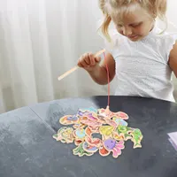 Деревянная магнитная рыбалка LOGOFUN, развивающая Монтессори игрушка, удочка с рыбками для сортировки и бассейна — фото 6
