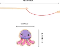 LOGOFUN Magnetic Fishing Game Set Wooden Magnetic Fishing Pool Toys Fishing Pole Rods for Kids
