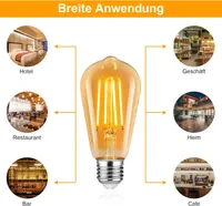 Вінтажні LED лампи Defurhome E27 ST58 (5 шт), 6W (60W), 700лм, Теплий Білий 2500K, філаментні — фото 5