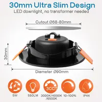 LED светильники SUAVER (6шт) 5W, диммируемые, CCT (3000K-6000K), плоские, поворотные 45°, черные — фото 5