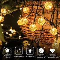 Садова гірлянда Aisutha на сонячній батареї, 8м 40 LED (кульки), 8 режимів, IP65, Теплий Білий — фото 4