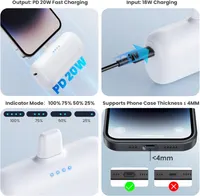 Міні Повербанк 5200мАг для iPhone, Компактний PD, Plug-in, Вбудований конектор, Чорний — фото 3