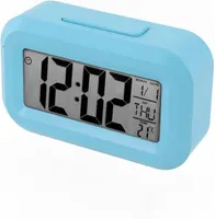 Digital LED Alarm Clock Desktop Electronic Display 12/24 Hour Snooze Date Temperature Home Office Bedside(Blue)
