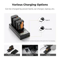 Набір K&F CONCEPT: 3 акумулятори LP-E6NH (2250mAh) + Потрійний ЗП, для Canon R7, R6, R5, 5D, 6D — фото 3
