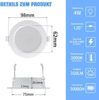 Встраиваемые LED-светильники ETUOLMP (6 шт), 4W, 3000K (Теплый Белый), IP44, Ультра-плоские, 230V — фото 2
