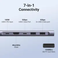 USB-C Хаб UGREEN Revodok 1071 (7-в-1): 4K HDMI, 100W PD, SD/TF, 2xUSB-A, USB-C Data