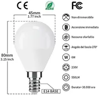 Лампа LED E14 6W (50W ) P45 Куля, Тепле біле 3000K, 6 штук, Без мерехтіння — фото 2