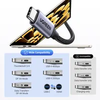 UGREEN USB-C to DisplayPort 2.1 Cable 40Gbps 16K@30Hz 8K@120Hz 4K@240Hz Thunderbolt 5 100 cm — фото 3