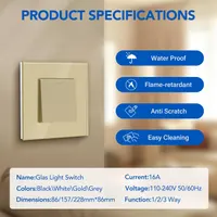 BSEED Light Switch 1 Gang 1 Way Glass Light Switches Screwless 10A Rocker Tactile Wall Switch Gold Crystal Toggle Switch — фото 4