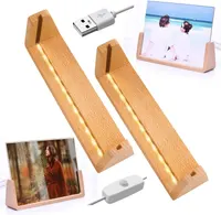 Дерев'яна LED підставка (База) для акрилових фото/скла (2 шт), U-подібна, USB, Тепле світло — фото 4