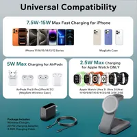 Беспроводная зарядная станция 3-в-1 для iPhone (MagSafe), Apple Watch, AirPods, Складная, Серая — фото 2