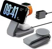 Беспроводная зарядная станция 3-в-1 для iPhone (MagSafe), Apple Watch, AirPods, Складная, Серая — фото 8