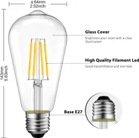 Набор филаментных LED ламп E27 ST64 6.5W (Винтаж Эдисона), 6 шт, Теплый свет 2700K