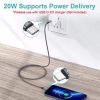 Кабель USB-C to Lightning (2 метри), Нейлоновий, MFi, PD Швидка зарядка iPhone, Сірий — фото 7