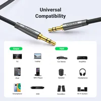 Кабель AUX 3.5mm UGREEN (1 метр) у нейлоновому обплетенні, Hi-Fi звук, Сріблястий — фото 2