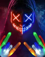 LED Маска "Судна ніч" (The Purge) + Рукавички, що світяться, Неон, Костюм на Хелловін — фото 2