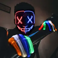 LED Маска "Судна ніч" (The Purge) + Рукавички, що світяться, Неон, Костюм на Хелловін — фото 3