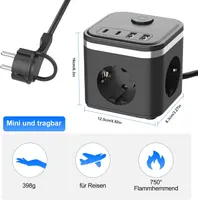 Мережевий фільтр-куб 7-в-1 (3 розетки + 2 USB-A + 2 USB-C), 2 метри, Плоска вилка