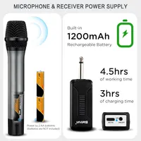 Беспроводной вокальный микрофон UHF с аккумуляторным приемником (Дальность 80м), Серый — фото 2