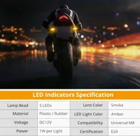 Поворотники для мотоцикла LED (Набір 4 шт), Універсальні M8, Янтарне світло, E-Mark — фото 4