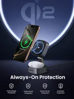 Магнитная зарядная станция UGREEN MagFlow Qi2 2-в-1 (Складная), 15W, Для iPhone/AirPods, Серая — фото 6