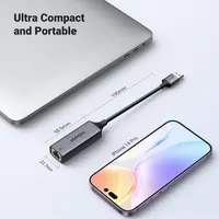 Сетевой адаптер Ugreen USB-A to Gigabit Ethernet RJ45, LAN 1000 Мбит/с, алюминиевый корпус, серый — фото 4