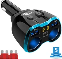 Cigarette Lighter Splitter: USB C 12V Car Charger Adapter 2 Socket Type C Multi 12 Volt Power Outlet 24V DC 80W with LED Voltmeter Switch 6.3A Dual USB Port for Mobile Cell Phone GPS Dash Cam — фото 5