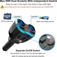 Cigarette Lighter Splitter: USB C 12V Car Charger Adapter 2 Socket Type C Multi 12 Volt Power Outlet 24V DC 80W with LED Voltmeter Switch 6.3A Dual USB Port for Mobile Cell Phone GPS Dash Cam — фото 6