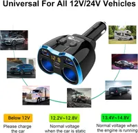 Cigarette Lighter Splitter: USB C 12V Car Charger Adapter 2 Socket Type C Multi 12 Volt Power Outlet 24V DC 80W with LED Voltmeter Switch 6.3A Dual USB Port for Mobile Cell Phone GPS Dash Cam — фото 7