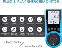 BMK Energy Cost Meter, Power Meter with Overload Protection, 3680 W, Plug with large LCD screen, blue — фото 3